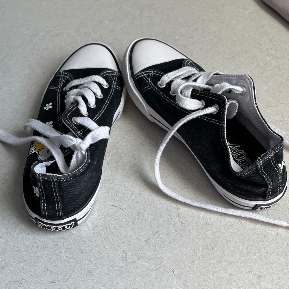 Kids Black Canvas Sneakers with Floral Design
